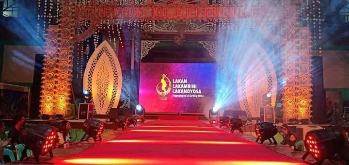 Pageant stage with LED wall, par lights and haze